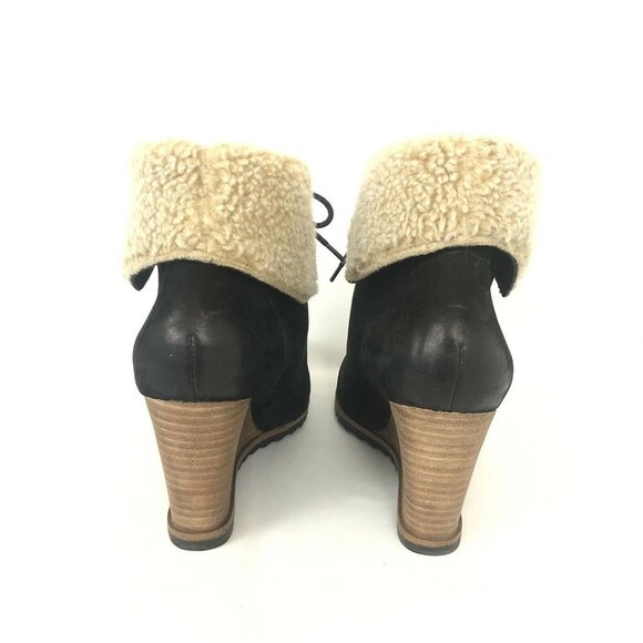 Caslon Womens Eu 39 US 8.5 Black Gaby Faux Shearling Lace-Up Ankle Boots - Picture 4 of 6